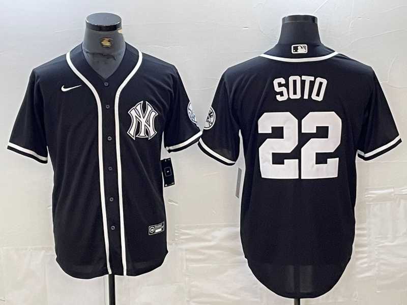 Mens New York Yankees #22 Juan Soto Black White Cool Base Stitched Jersey